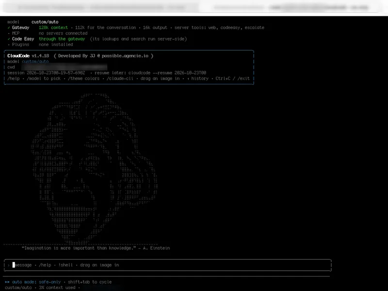 CloudCode in a terminal with the gateway as its one provider
