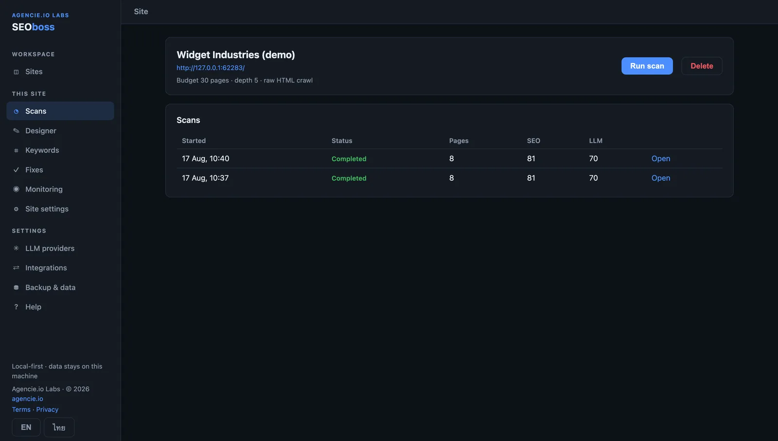 SEOboss interface